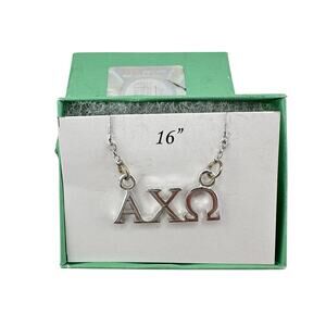 16” IOB ALP Silver Tone Alpha Cho Omega Sorority Greek Life Pendant Necklace